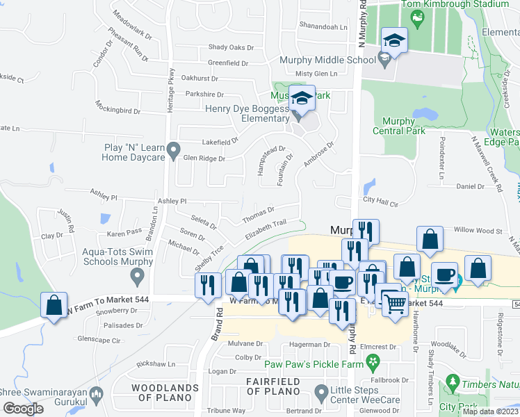 map of restaurants, bars, coffee shops, grocery stores, and more near 305 Holly Court in Murphy