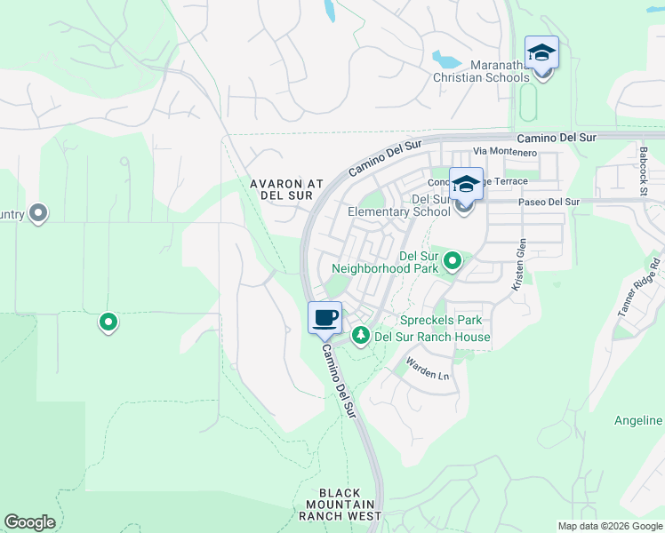 map of restaurants, bars, coffee shops, grocery stores, and more near 15530 New Park Terrace in San Diego