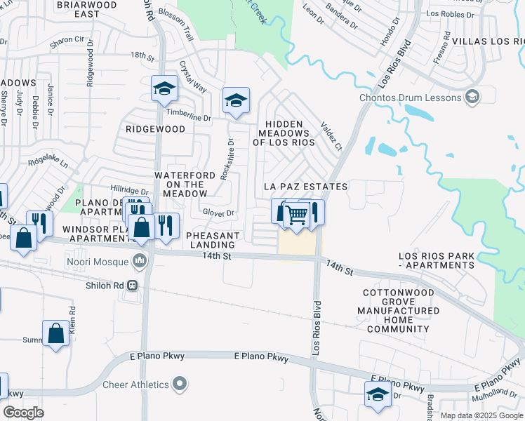 map of restaurants, bars, coffee shops, grocery stores, and more near 4000 Segundo Lane in Plano