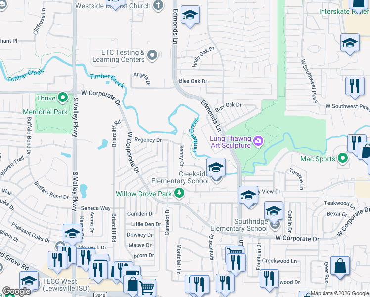 map of restaurants, bars, coffee shops, grocery stores, and more near 2005 Kenny Ct in Lewisville