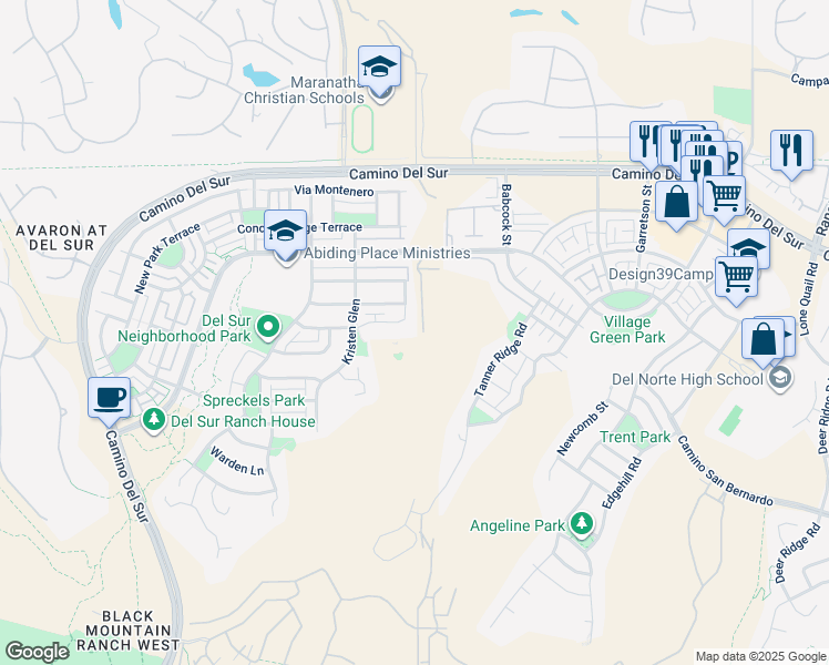 map of restaurants, bars, coffee shops, grocery stores, and more near 8575 Old Stonefield Chase in San Diego