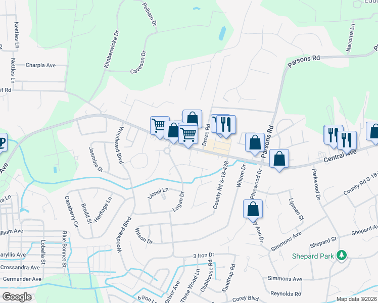 map of restaurants, bars, coffee shops, grocery stores, and more near 1204 Central Avenue in Summerville