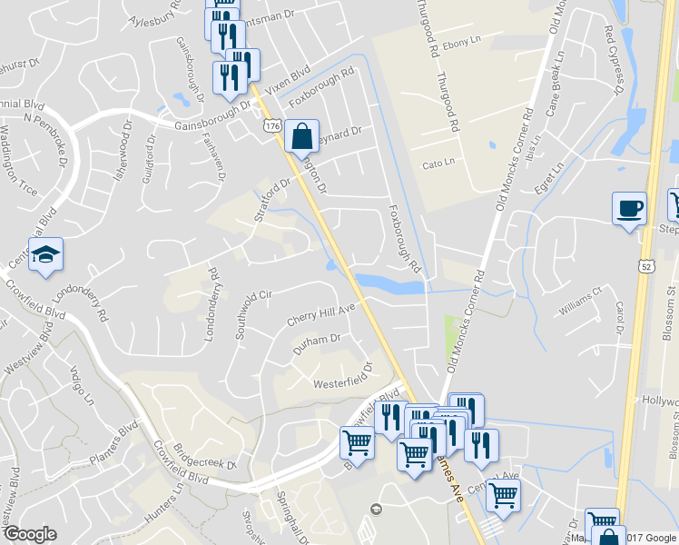 map of restaurants, bars, coffee shops, grocery stores, and more near 339 Saint James Avenue in Goose Creek
