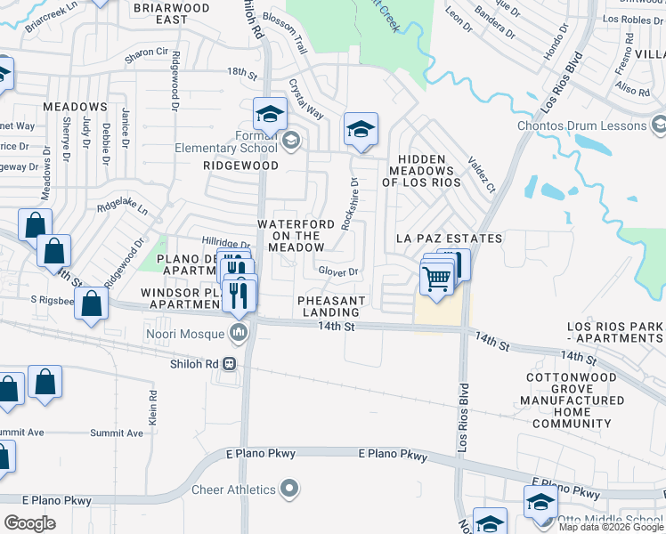 map of restaurants, bars, coffee shops, grocery stores, and more near 3809 Glover Drive in Plano