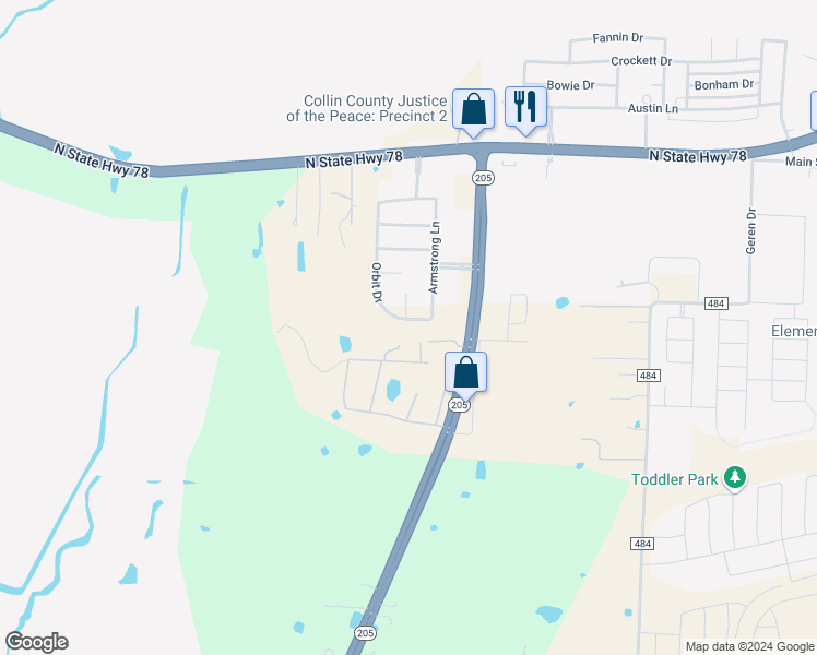 map of restaurants, bars, coffee shops, grocery stores, and more near 365 Orbit Drive in Lavon
