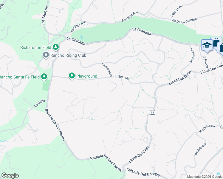 map of restaurants, bars, coffee shops, grocery stores, and more near 5139 El Secreto in Rancho Santa Fe