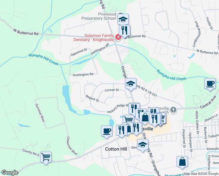 map of restaurants, bars, coffee shops, grocery stores, and more near 153 Corsair Street in Summerville