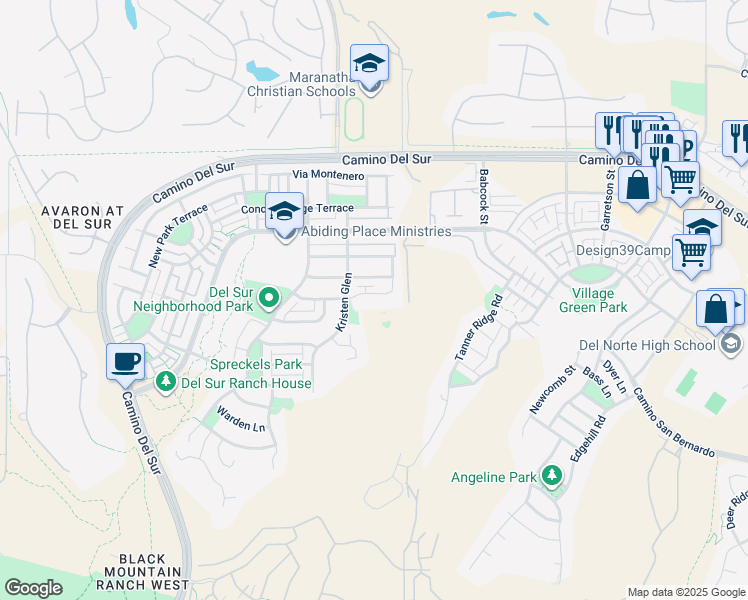 map of restaurants, bars, coffee shops, grocery stores, and more near 8541 Old Stonefield Chase in San Diego