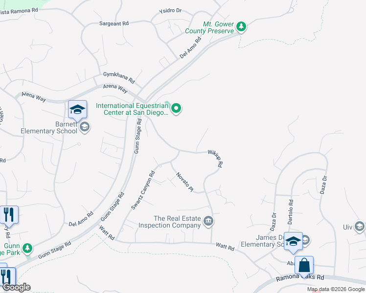 map of restaurants, bars, coffee shops, grocery stores, and more near 16619 Wikiup Road in Ramona