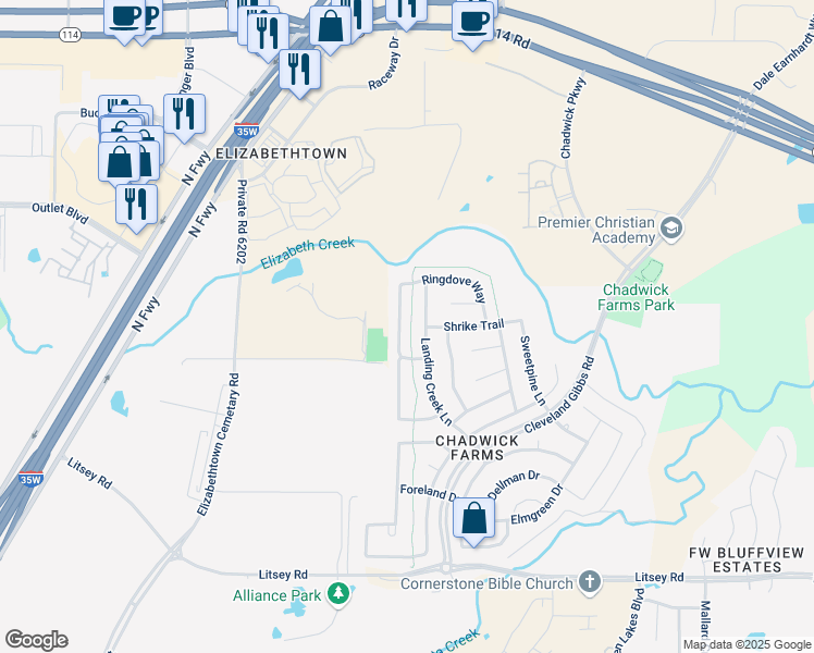 map of restaurants, bars, coffee shops, grocery stores, and more near 15700 Wheelhorse Trail in Roanoke