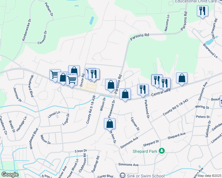 map of restaurants, bars, coffee shops, grocery stores, and more near 825 Hemingway Circle in Summerville