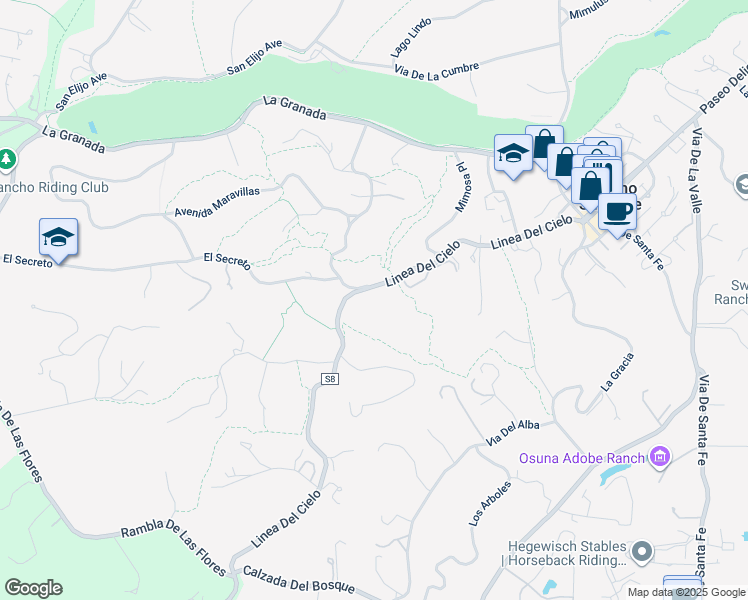 map of restaurants, bars, coffee shops, grocery stores, and more near 5665 Linea Del Cielo in Rancho Santa Fe