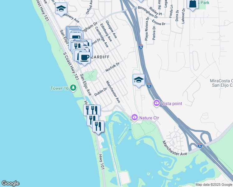 map of restaurants, bars, coffee shops, grocery stores, and more near 2480 Montgomery Avenue in Encinitas
