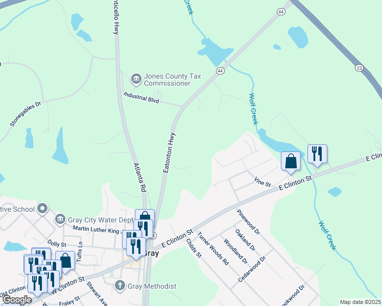 map of restaurants, bars, coffee shops, grocery stores, and more near 125 Pine Street in Gray