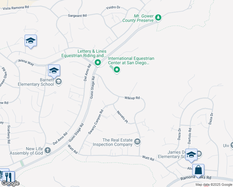 map of restaurants, bars, coffee shops, grocery stores, and more near 16707 Wikiup Road in Ramona