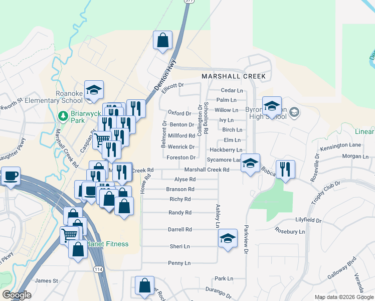 map of restaurants, bars, coffee shops, grocery stores, and more near 308 Wenrick Drive in Roanoke