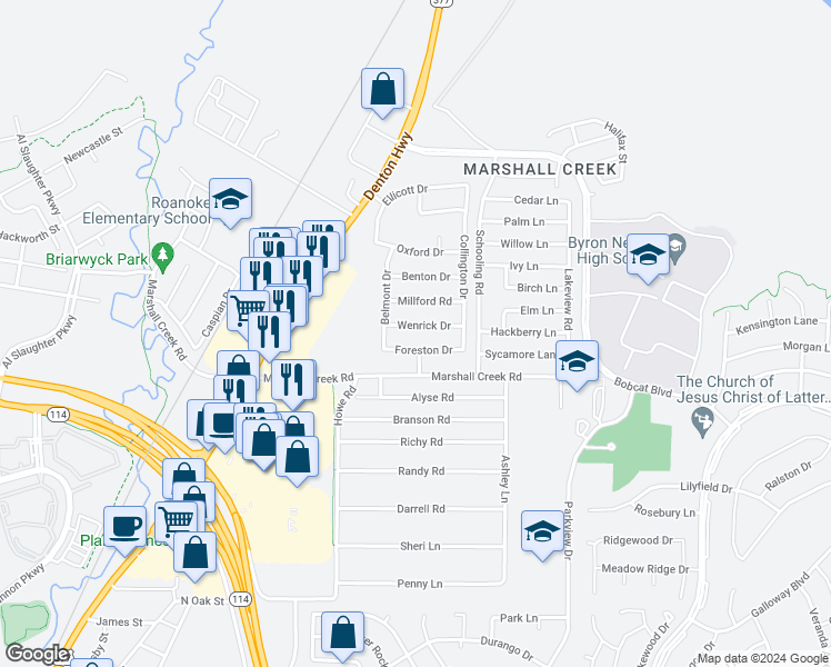 map of restaurants, bars, coffee shops, grocery stores, and more near 220 Wenrick Drive in Roanoke