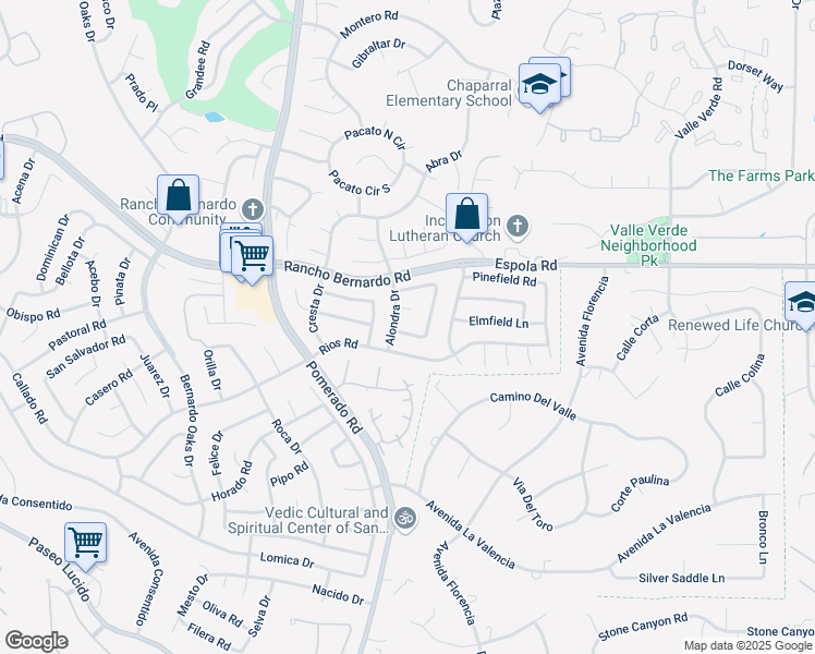 map of restaurants, bars, coffee shops, grocery stores, and more near 12728 Jardin Road in San Diego