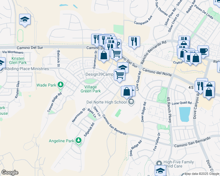 map of restaurants, bars, coffee shops, grocery stores, and more near 16040 Potomac Ridge Road in San Diego