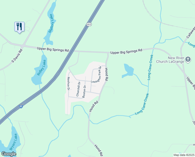 map of restaurants, bars, coffee shops, grocery stores, and more near 406 Lexington Park Drive in LaGrange