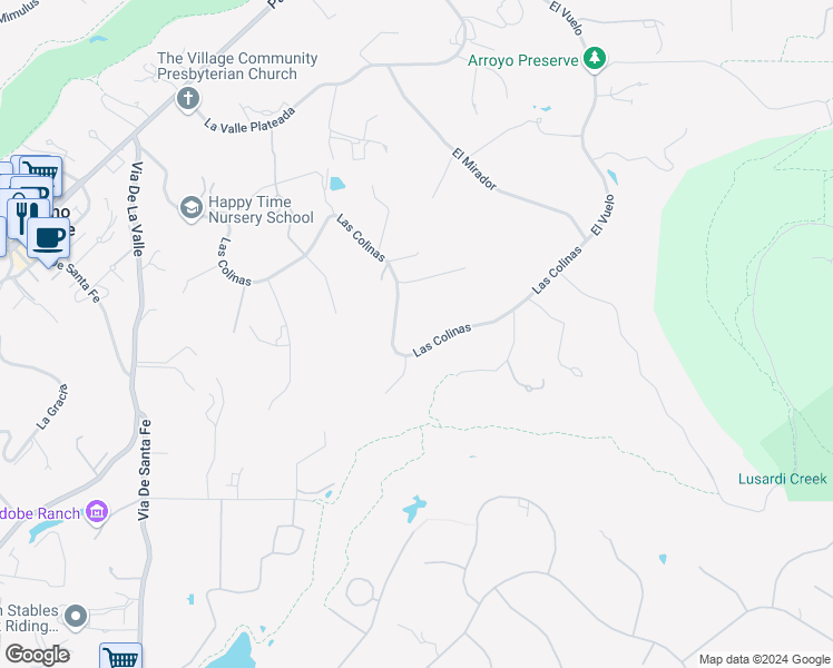 map of restaurants, bars, coffee shops, grocery stores, and more near 6858 Las Colinas in Rancho Santa Fe