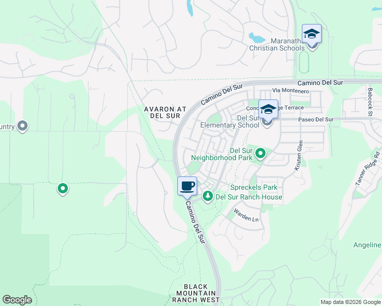 map of restaurants, bars, coffee shops, grocery stores, and more near 15530 New Park Terrace in San Diego
