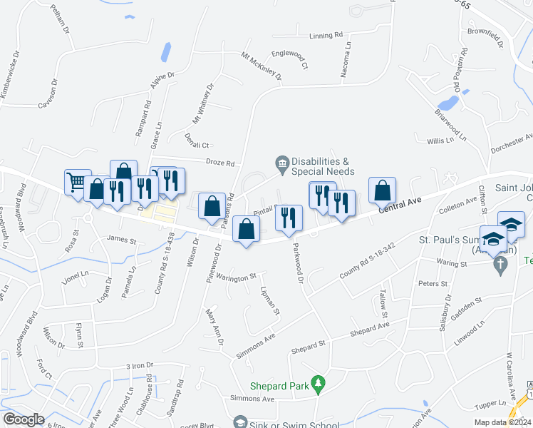 map of restaurants, bars, coffee shops, grocery stores, and more near 110 Pintail Drive in Summerville