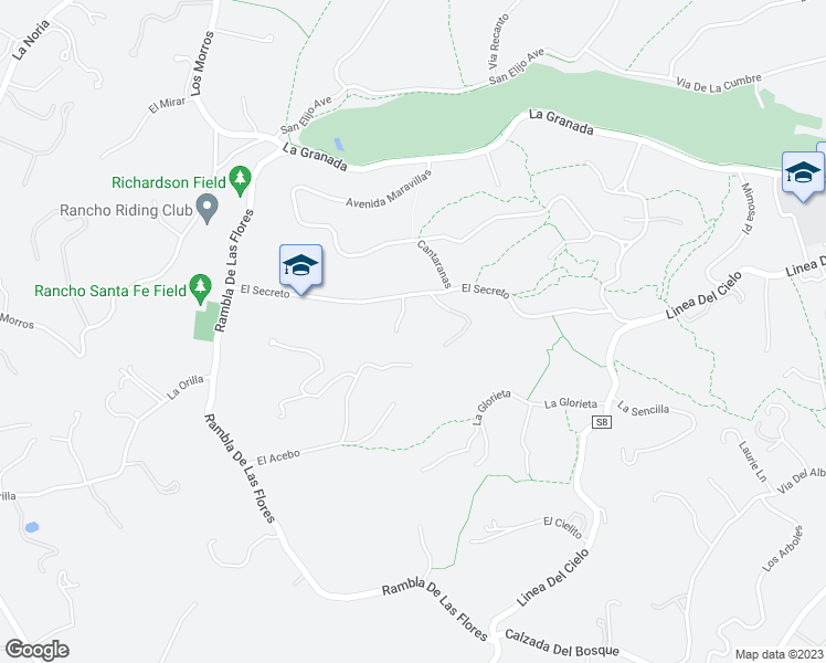 map of restaurants, bars, coffee shops, grocery stores, and more near 5121 El Secreto in Rancho Santa Fe