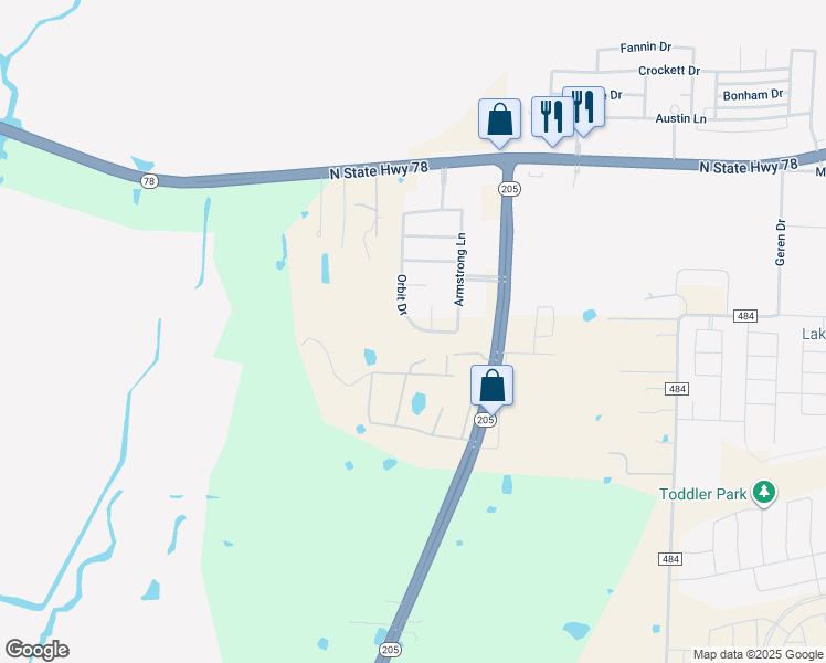 map of restaurants, bars, coffee shops, grocery stores, and more near 339 Orbit Drive in Lavon