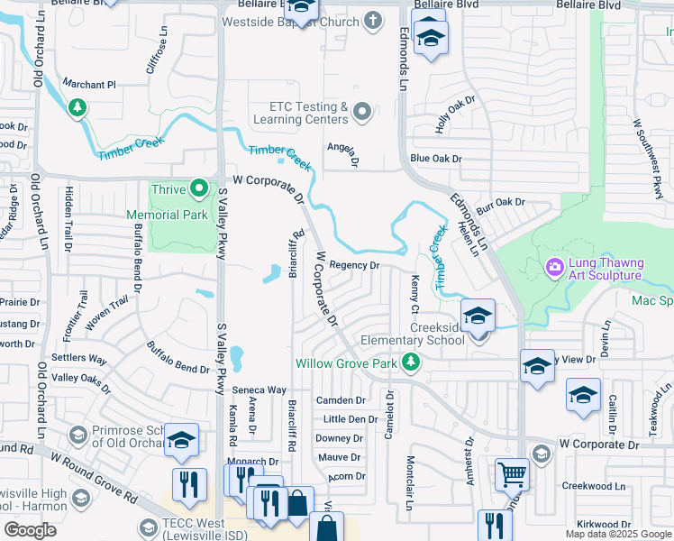 map of restaurants, bars, coffee shops, grocery stores, and more near 907 Brittany Drive in Lewisville