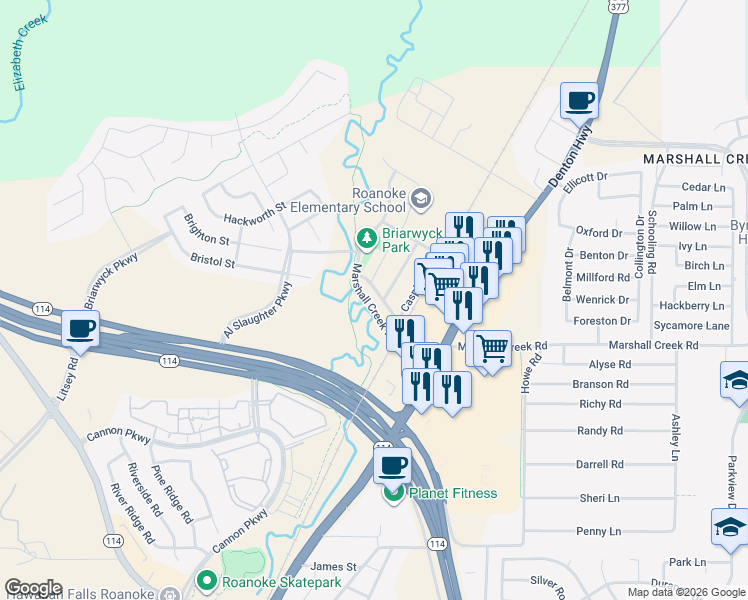 map of restaurants, bars, coffee shops, grocery stores, and more near 324 Chinchester Drive in Roanoke
