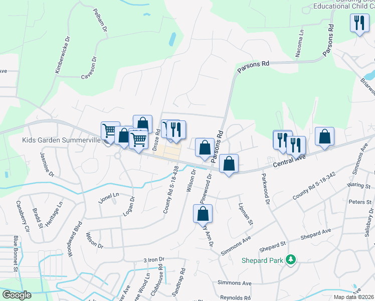 map of restaurants, bars, coffee shops, grocery stores, and more near 609 Hemingway Circle in Summerville