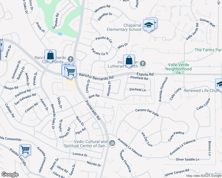 map of restaurants, bars, coffee shops, grocery stores, and more near 12728 Jardin Road in San Diego