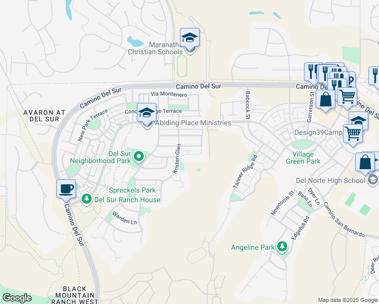 map of restaurants, bars, coffee shops, grocery stores, and more near 8528 Old Stonefield Chase in San Diego
