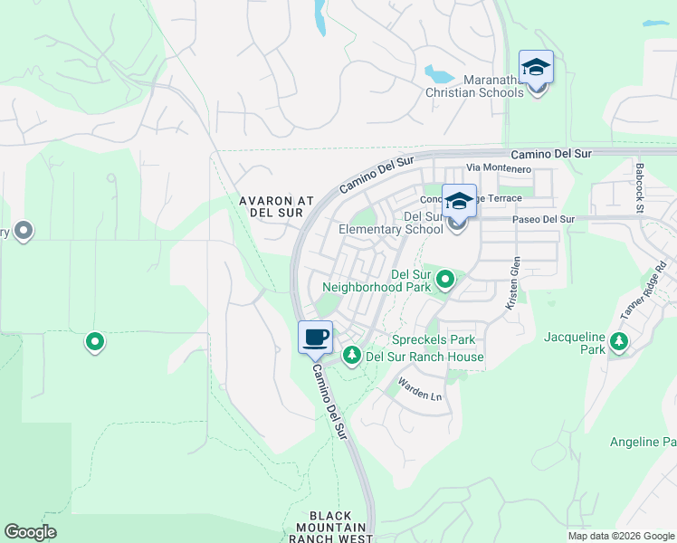 map of restaurants, bars, coffee shops, grocery stores, and more near 15530 New Park Terrace in San Diego