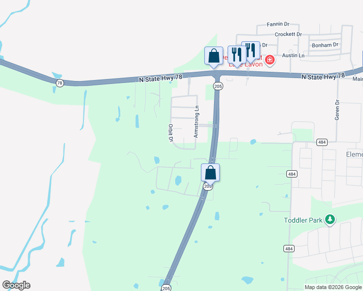 map of restaurants, bars, coffee shops, grocery stores, and more near 363 Schirra Court in Lavon