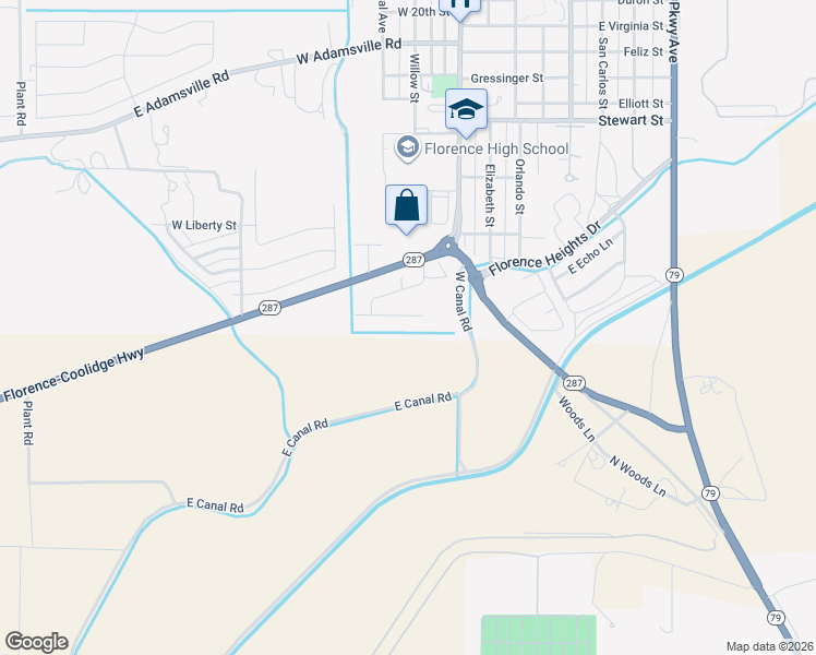 map of restaurants, bars, coffee shops, grocery stores, and more near 315 West Campbell Avenue in Florence