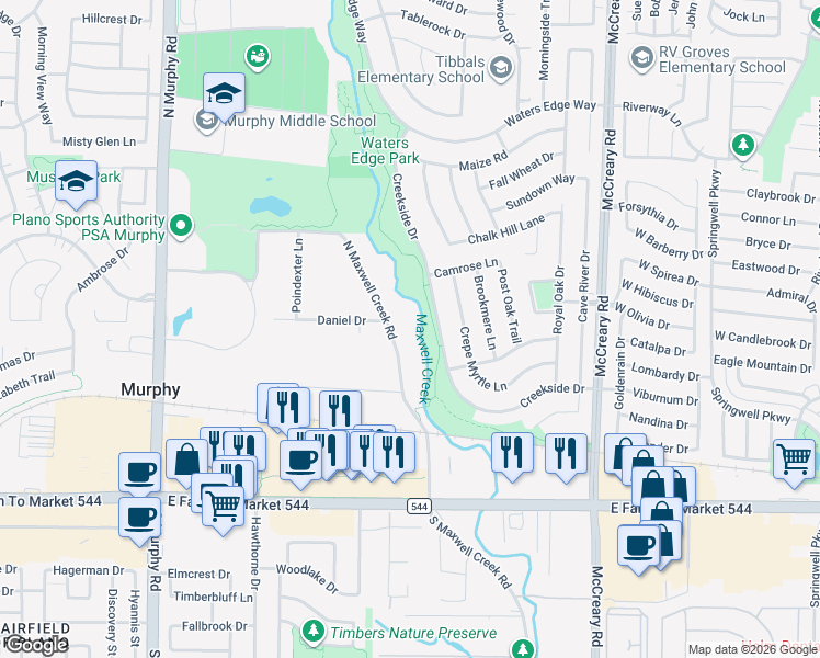 map of restaurants, bars, coffee shops, grocery stores, and more near 344 North Maxwell Creek Road in Murphy