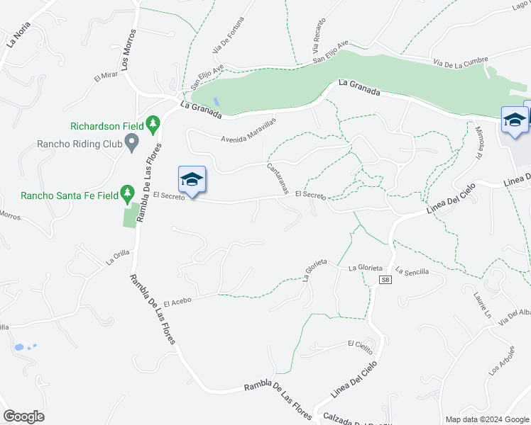 map of restaurants, bars, coffee shops, grocery stores, and more near 5125 El Secreto in Rancho Santa Fe