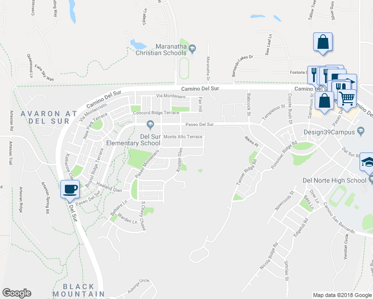 map of restaurants, bars, coffee shops, grocery stores, and more near 8514 Old Stonefield Chase in San Diego