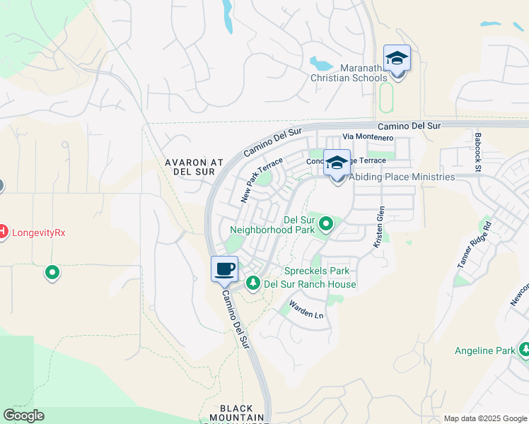 map of restaurants, bars, coffee shops, grocery stores, and more near 15572 Bristol Ridge Terrace in San Diego