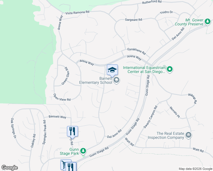 map of restaurants, bars, coffee shops, grocery stores, and more near 16701 Arena Drive in Ramona