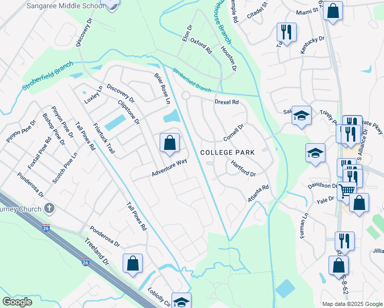 map of restaurants, bars, coffee shops, grocery stores, and more near 3048 Adventure Way in Ladson