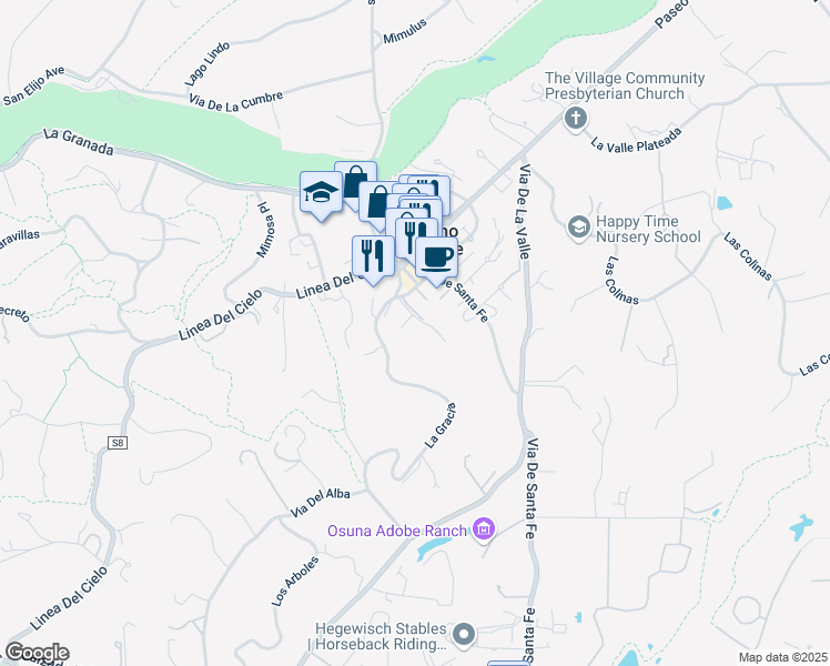 map of restaurants, bars, coffee shops, grocery stores, and more near 6003 La Flecha in Rancho Santa Fe