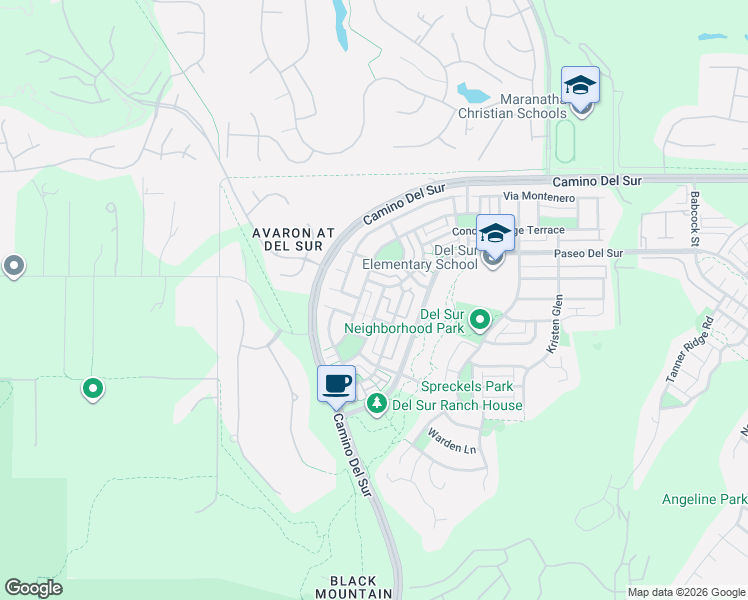 map of restaurants, bars, coffee shops, grocery stores, and more near 15566 Canton Ridge Terrace in San Diego