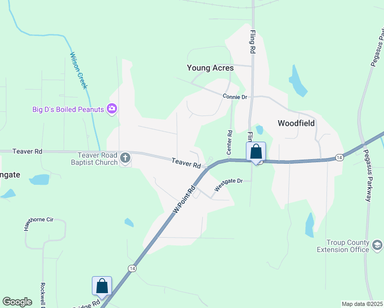 map of restaurants, bars, coffee shops, grocery stores, and more near 14 Teaver Road in LaGrange