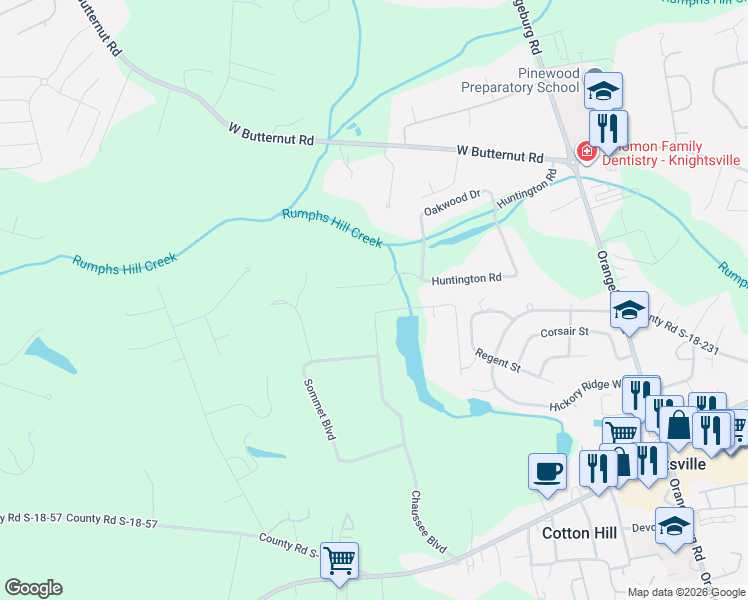 map of restaurants, bars, coffee shops, grocery stores, and more near 412 Huntington Road in Summerville
