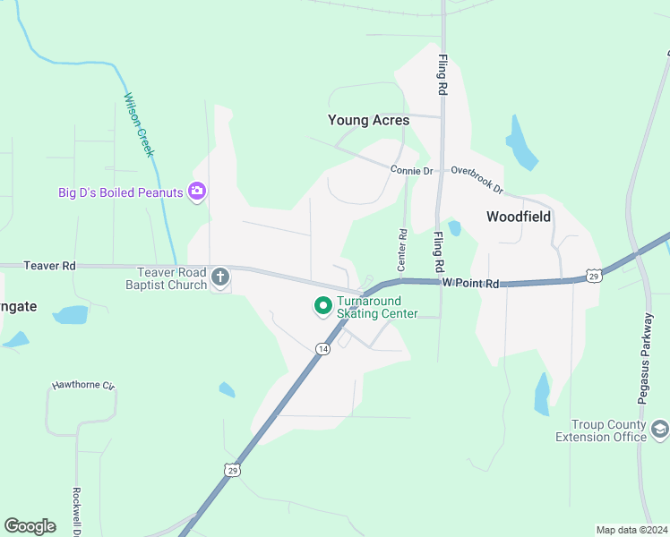 map of restaurants, bars, coffee shops, grocery stores, and more near 14 Teaver Road in LaGrange