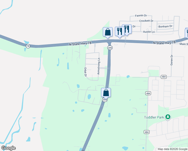 map of restaurants, bars, coffee shops, grocery stores, and more near 332 Schirra Court in Lavon