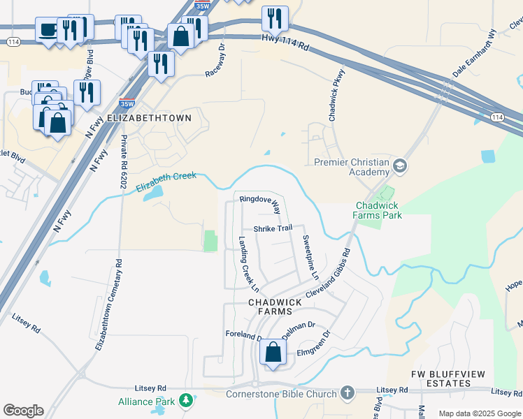 map of restaurants, bars, coffee shops, grocery stores, and more near 3932 Ringdove Way in Roanoke